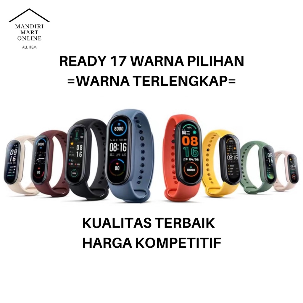 Strap MiBand 3/4/5/6 Strap Silicone Tali Pengganti Xiaomi Mi Band 3/4/5/6 Warna Polos