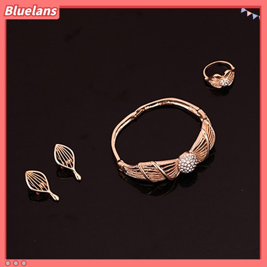 Bluelans Set Perhiasan Kalung Gelang Cincin Anting Lapis Emas Model Rongga