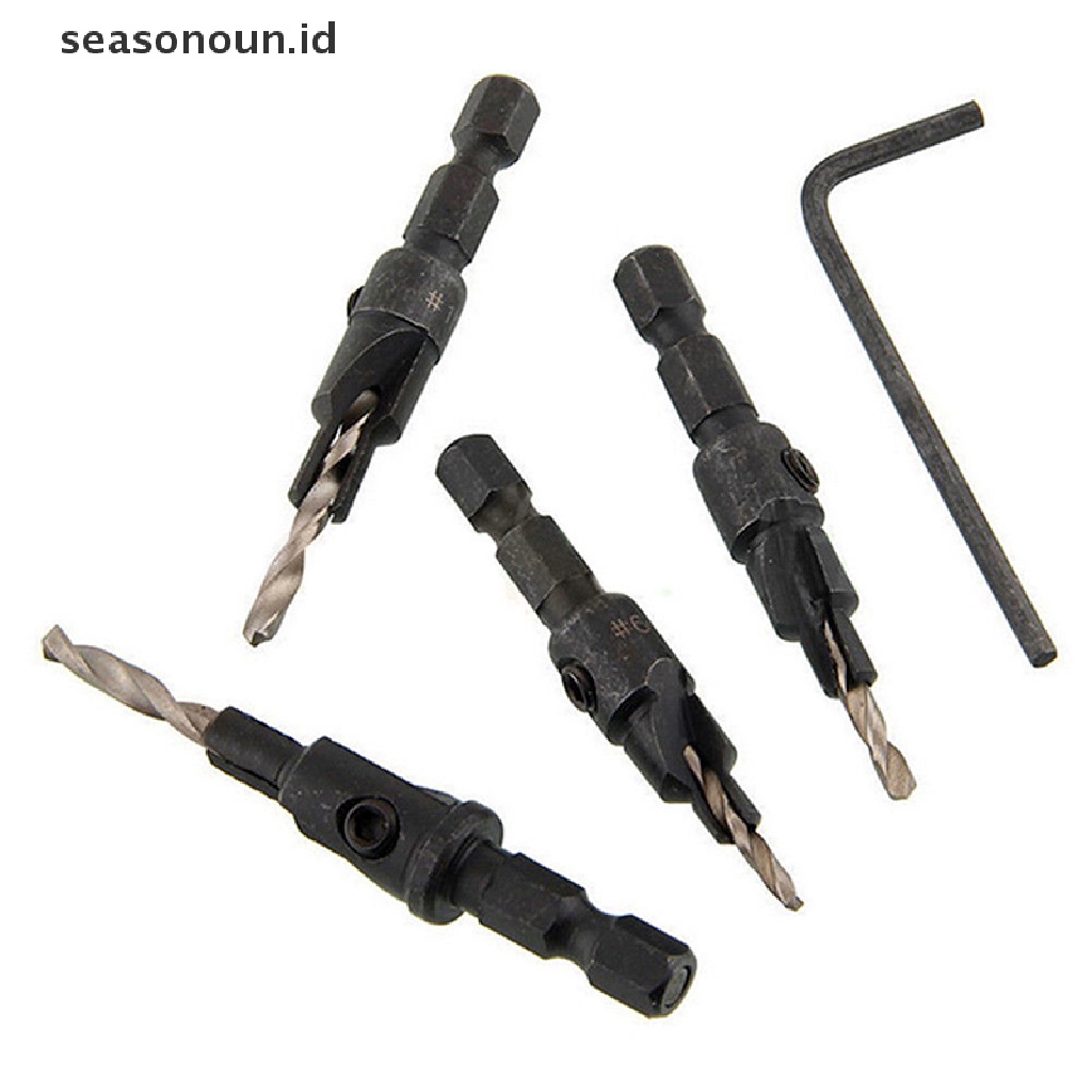 【seasonoun】 4Pcs 5 Flutes HSS Countersink Drill Bit Set Woodworking Carpentry Tool 6-12# .