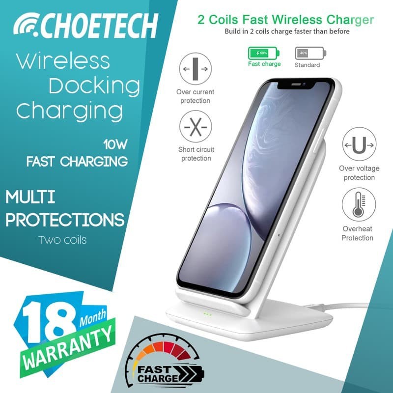 Charger wireless choetech stand fast charging 2a 10w micro usb 2 coil T555 S