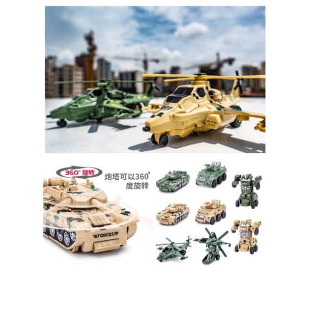 ( Mia ) Mainan Mobil Tank Robot Deformation, Helicopter Robot Transformation Car