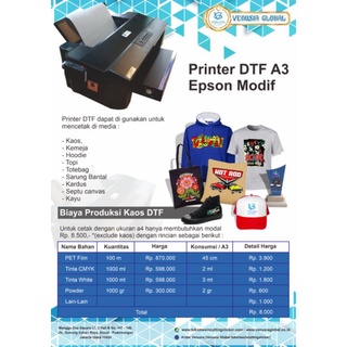 Printer DTF Digital Sablon Transfer Film Powder Glue Dekstop A3 Epson L1800 Film Transfer Garment
