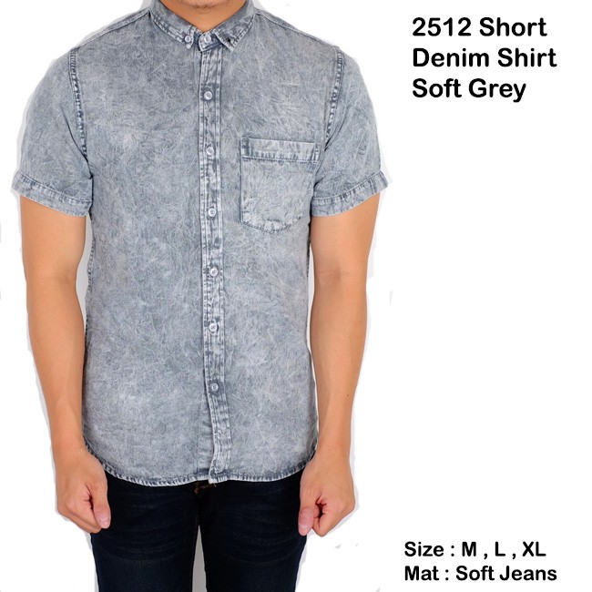 Kemeja pria denim / baju cowok denim / kemeja jeans pendek slimfit / baju denim jeans pria