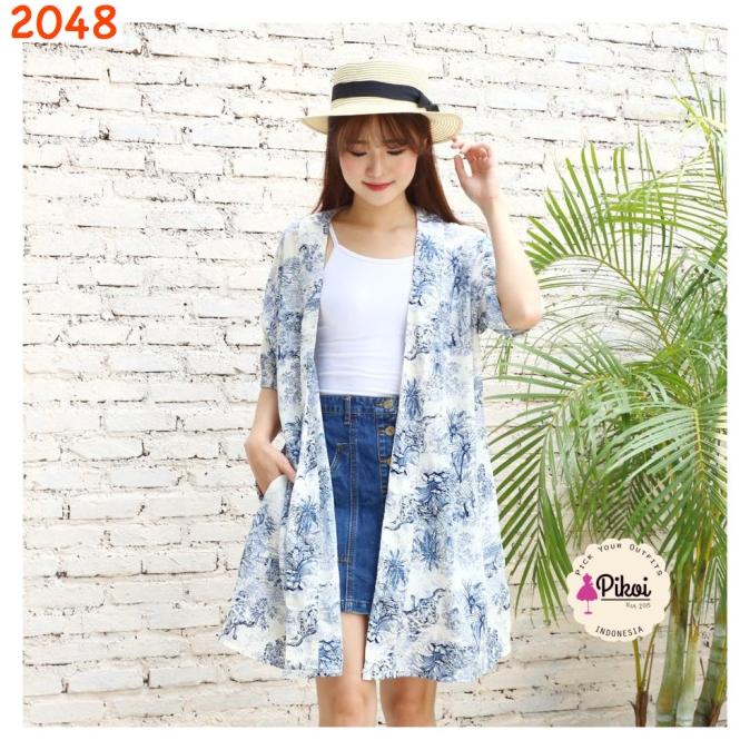 Cardigan Dior Zodiac Murah / Long Cardi Porcelain / Outer Putih Biru _Termurah