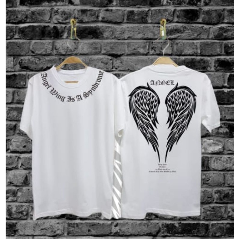 Kaos Keren Distro Pria Murah Angel Sayap Oblong Putih Pendek Terbaru Motif Sablon Bergambar