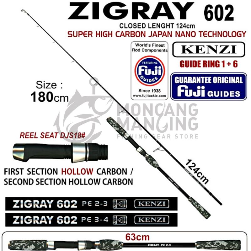 JORAN PANCING LAUT LIGHT JIGGING KENZI ZIGRAY 602 SPINNING ORIGINAL CINCIN RING GUIDE FULL FUJI MURA