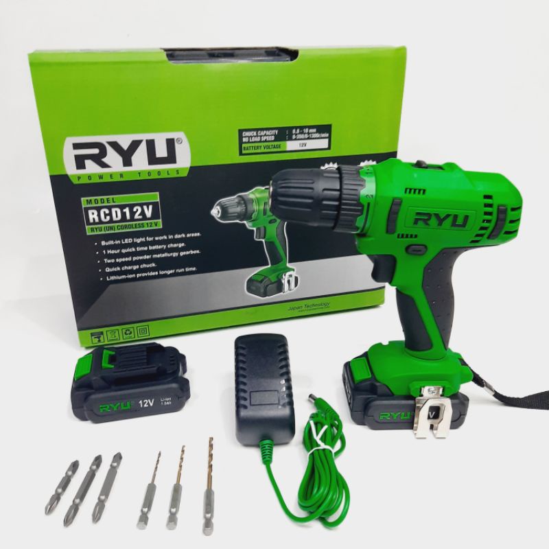 Bor Baterai RYU 12 V / 12V, Bor Cordless 10mm PLUS Aksesoris TERMURAH RCD12V/ JLD/