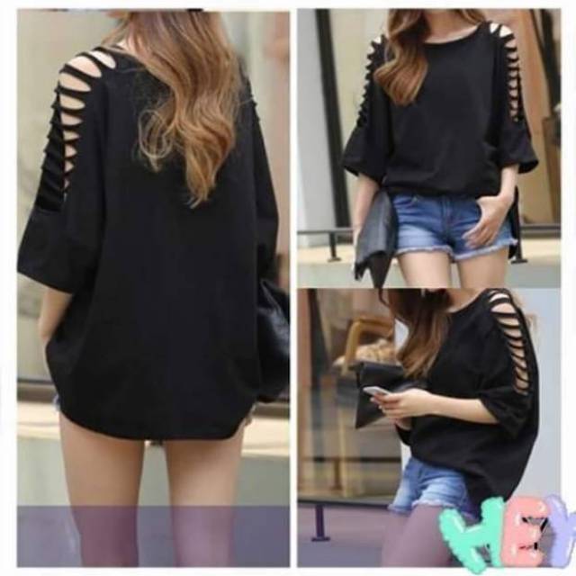 Blouse bigsize super jumbo black blade spandex rayon