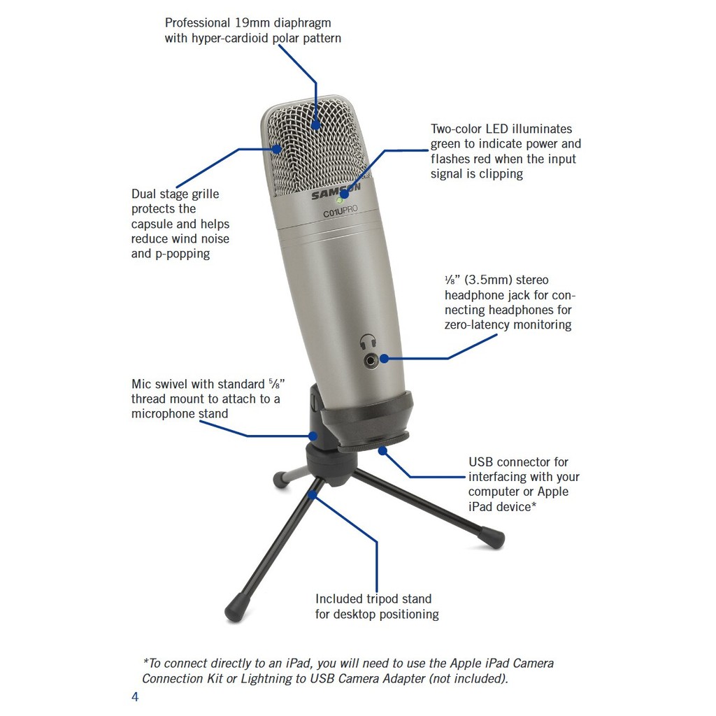 Samson C01U Pro USB Studio Condenser Podcast Microphone Premium