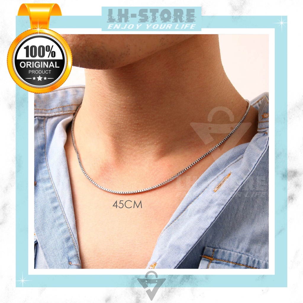 KALUNG TITANIUM KOTAK ITALY PRIA WANITA SILVER SEPERTI MAS PUTIH ANTI KARAT ANTI LUNTUR [KR-05]