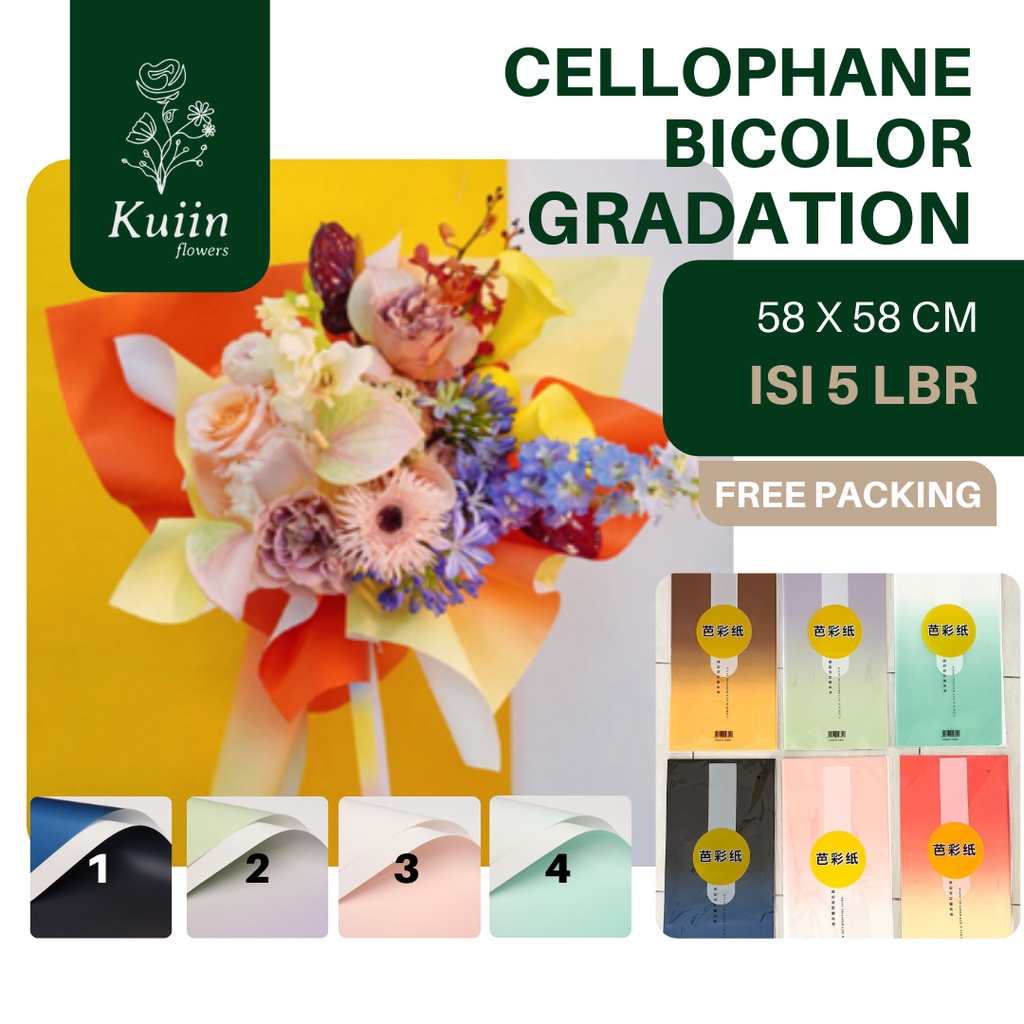 

CELLOPHANE BICOLOR GRADATION [5 LEMBAR] | Flower Wrapping Paper | Kertas Bungkus Bunga | Kertas Buket Bouquet | Korean Florist