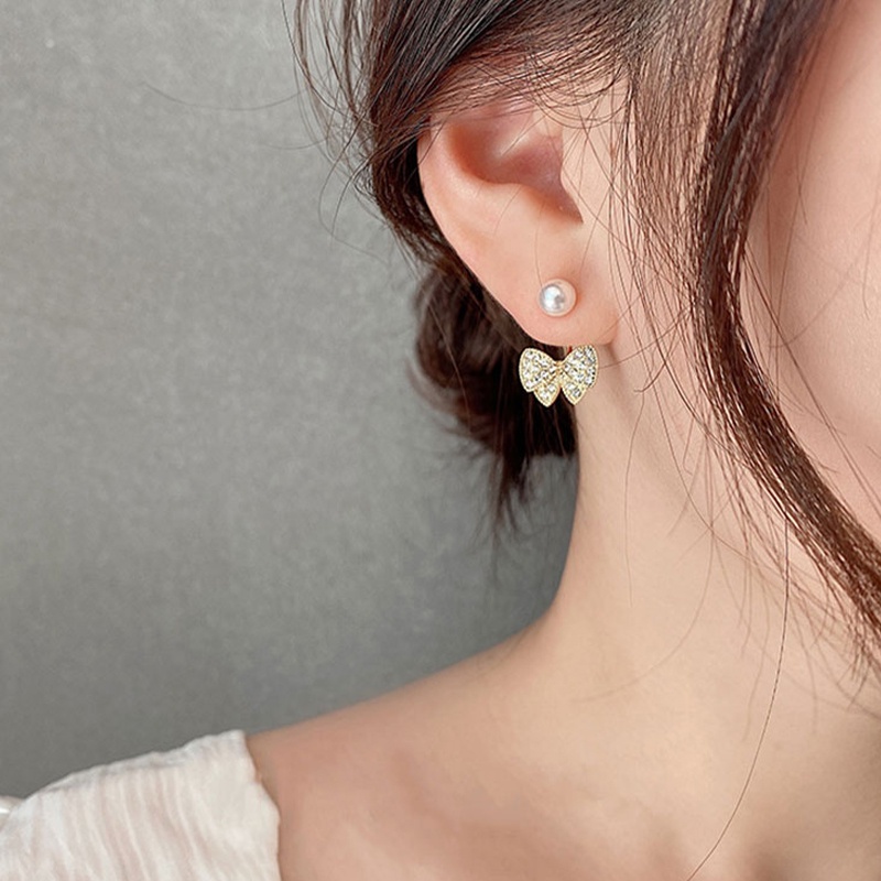 Anting Tusuk Gantung Temperament Desain Hati / Pita / Mutiara Gaya Korea / Elegan Untuk Wanita-Won