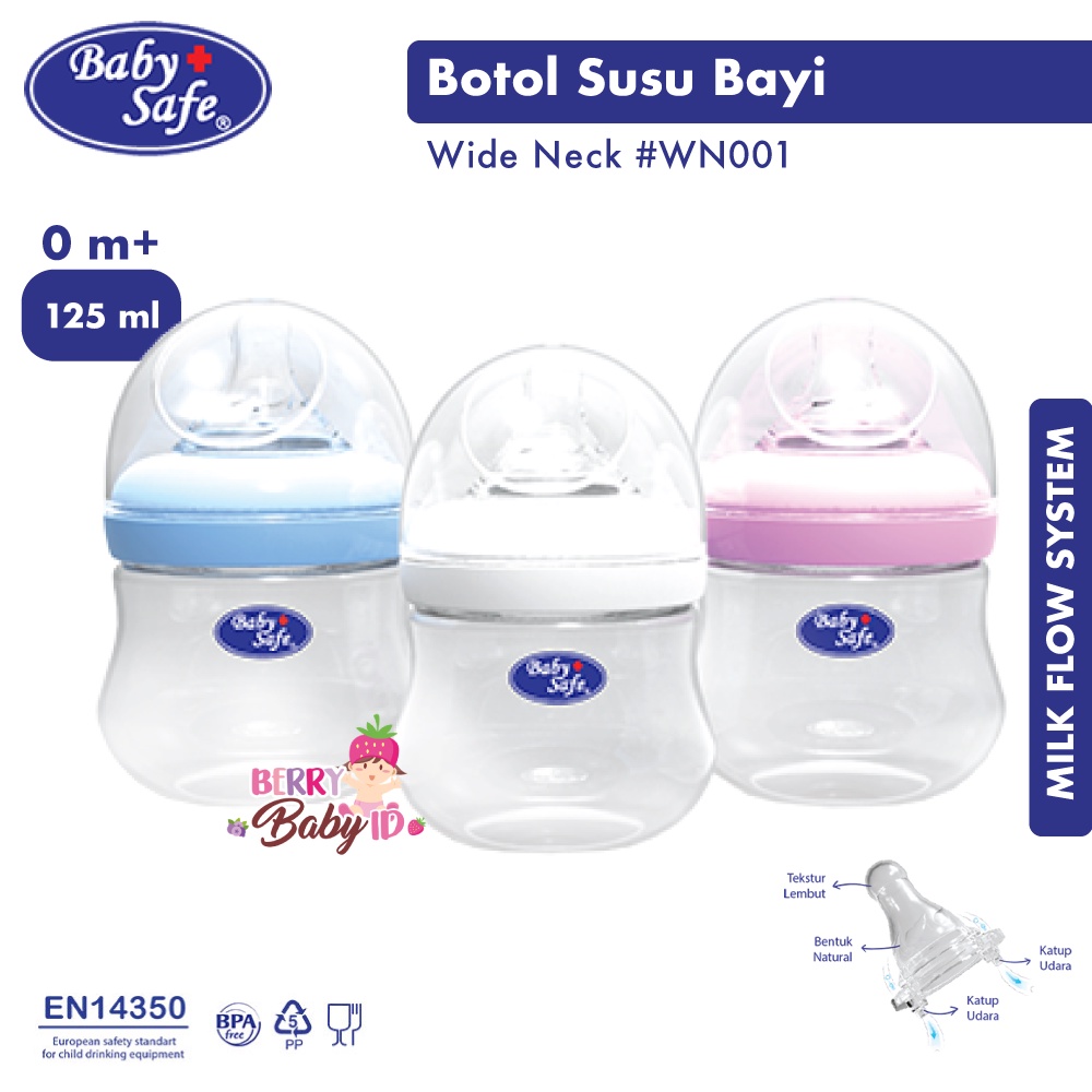 Baby Safe Botol Susu Bayi 125 Ml Wide Neck Baby Bottle WN001 BBS072 Berry Mart