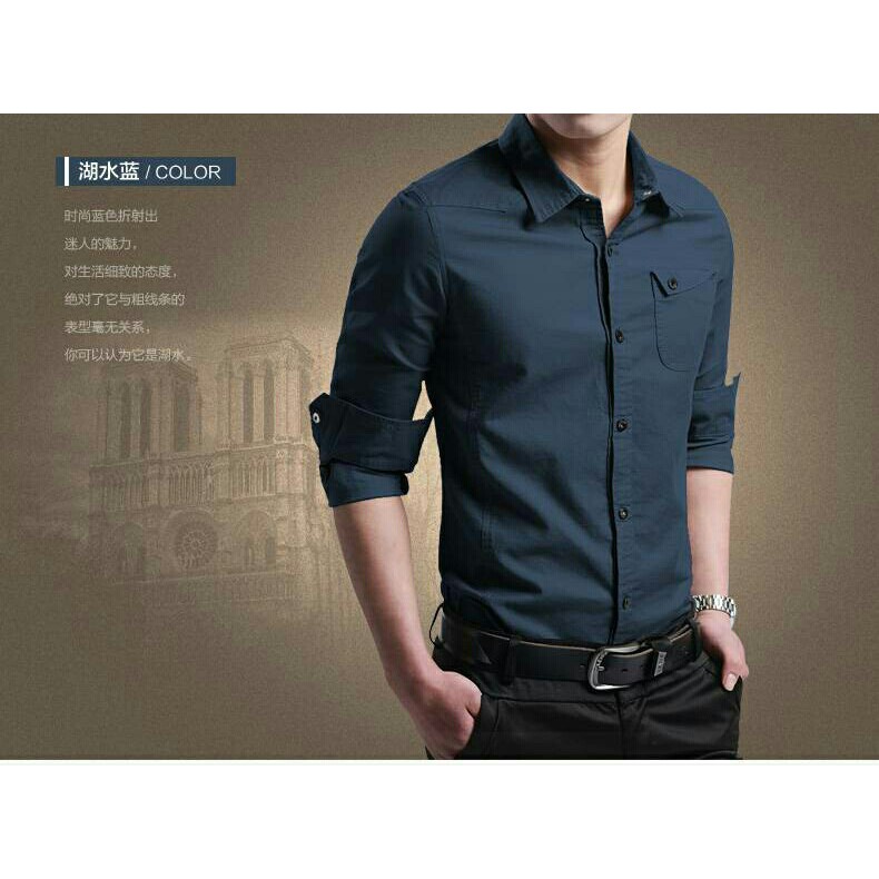 HEM MILLER KEMEJA POLOS PRIA LENGAN PANJANG SLIMFIT KEMEJA KERJA FORMAL COWOK WARNA WHITE NAVY BLACK