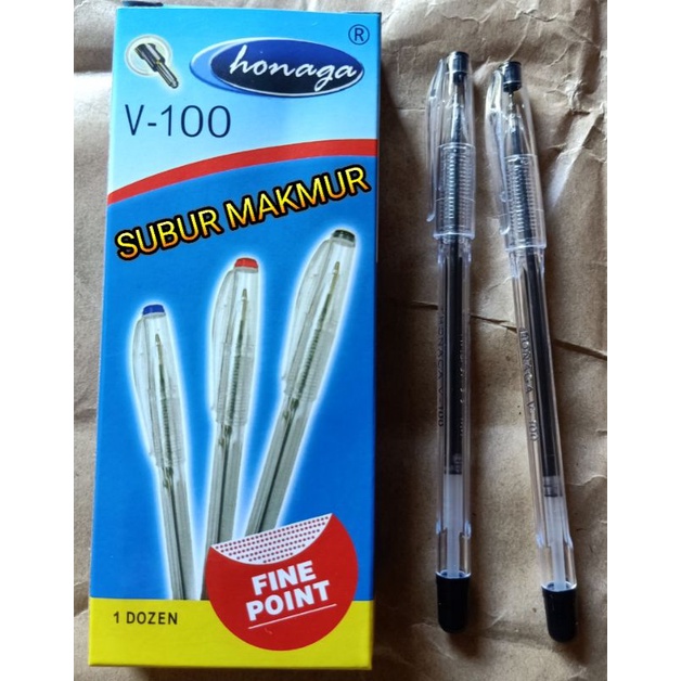 

(12pcs) Pulpen Bolpen Murah Berkualitas merk Honaga V100 Hitam - Bolpen Pulpen Honaga V100 Hitam