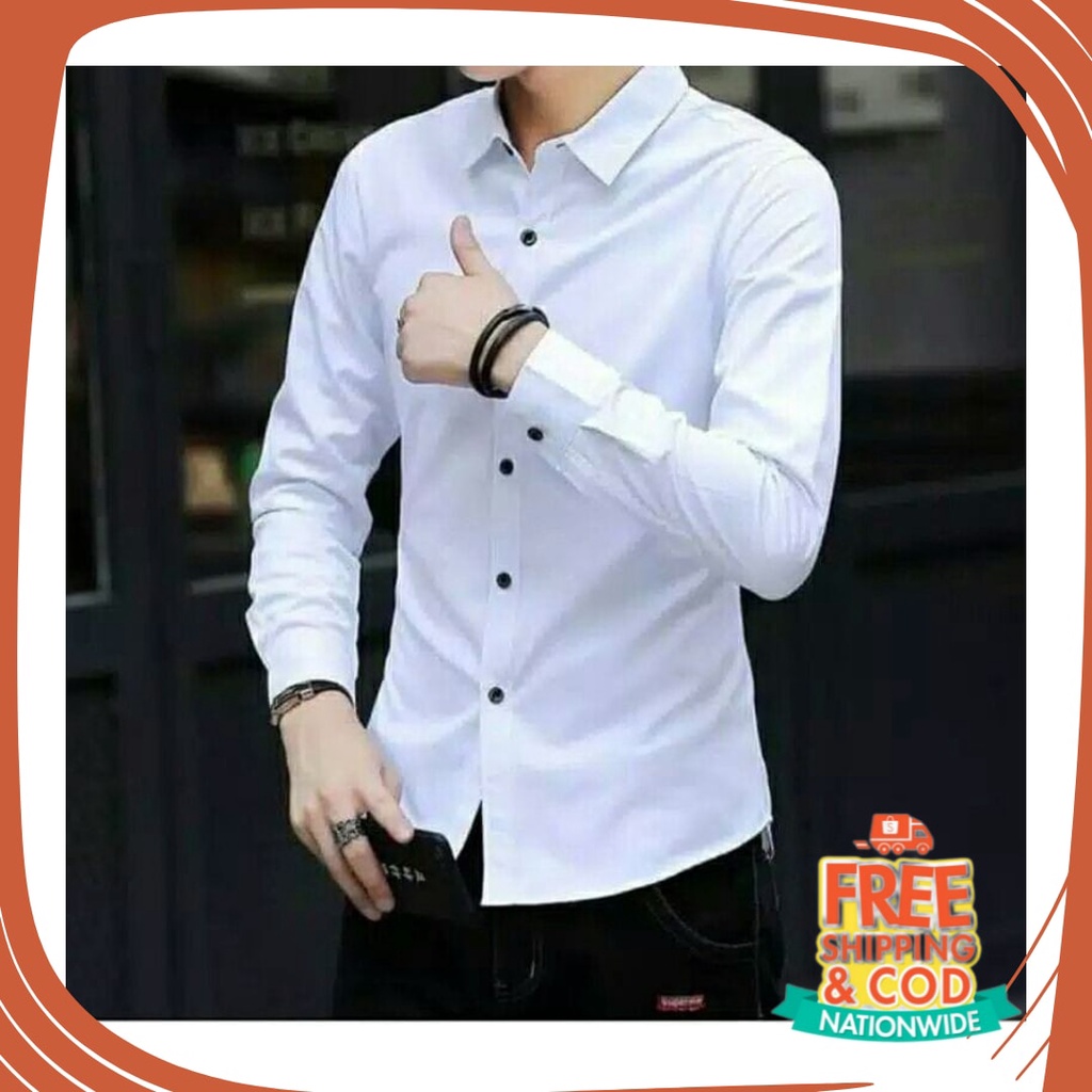 Bahan Tebal Bagus Tidak Tembus Full Halus /  Baju Kemeja Pria Kasual Polos Hitam Putih Lengan Panjan