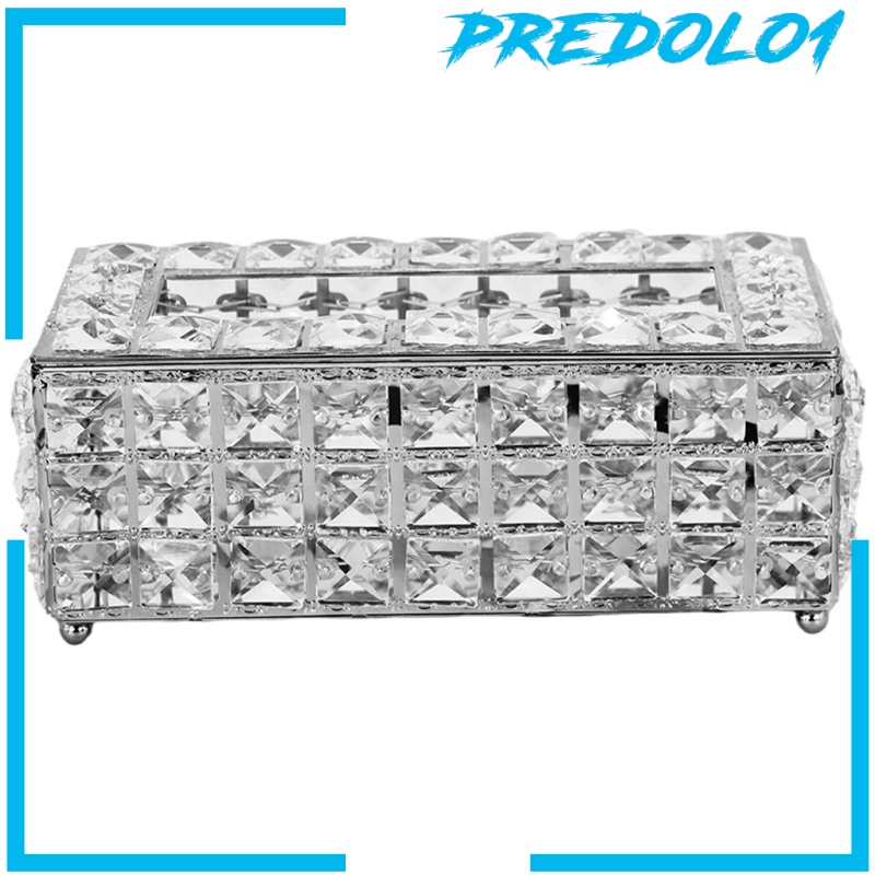 [PREDOLO1] Rectangular Crystal Facial Tissue Box Cover Napkins Metal Case for Bathroom