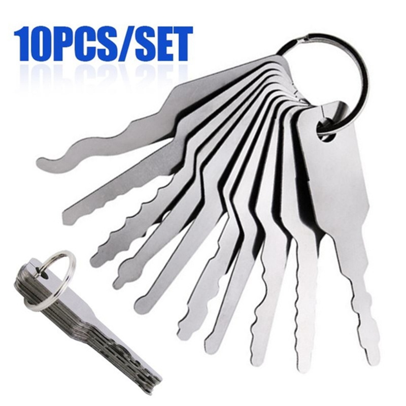 Sun 10 Pcs Kunci Jiggler Bahan Stainless Steel Untuk Reparasi Mobil