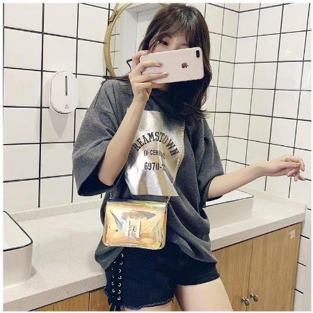 (COD) Tas Wanita Transparan Rainbow Tas Jelly Crystal Import T60 /Tas Selempang