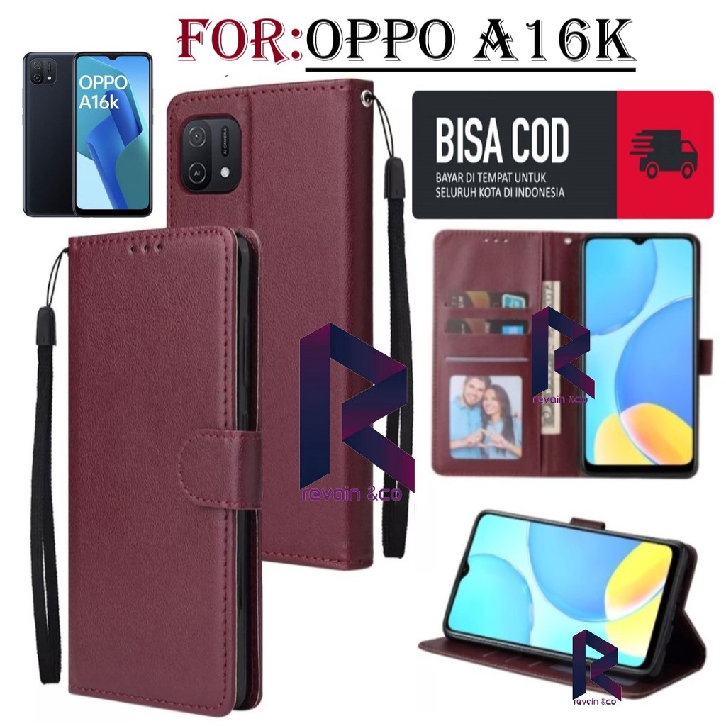 NEW OPPO A16K CASING DOMPET FLIP WALLET LEATHER KULIT PREMIUM SARUNG BUKA TUTUP FLIP CASE OPPO A16K