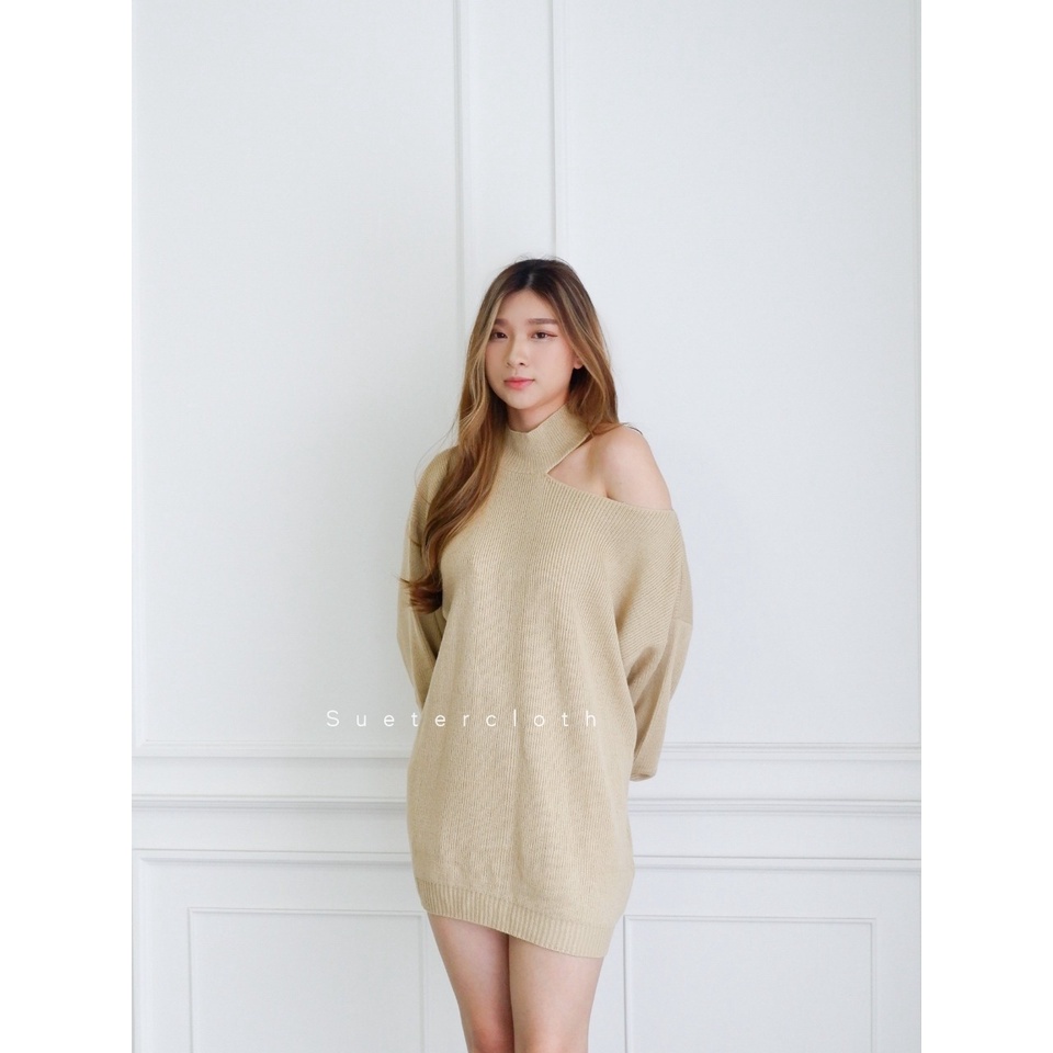 Belle Knit Oversize Premium / Turtleneck Dress / One Shoulder Top