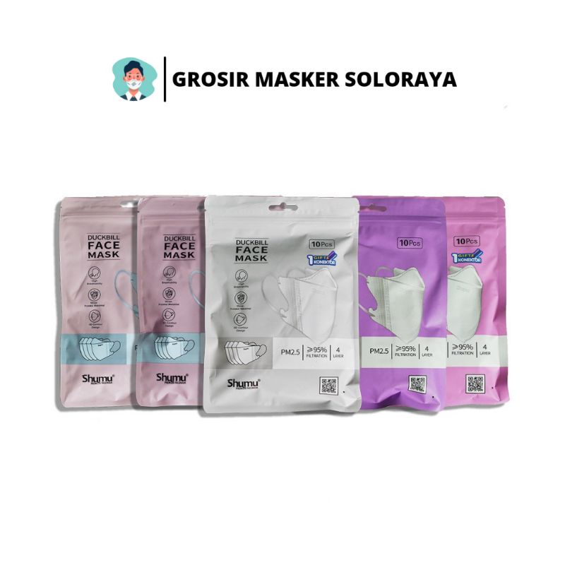 [SHUMU] Masker Duckbill Isi 10 4Ply (Cream, Abu, Hijau, Pink)