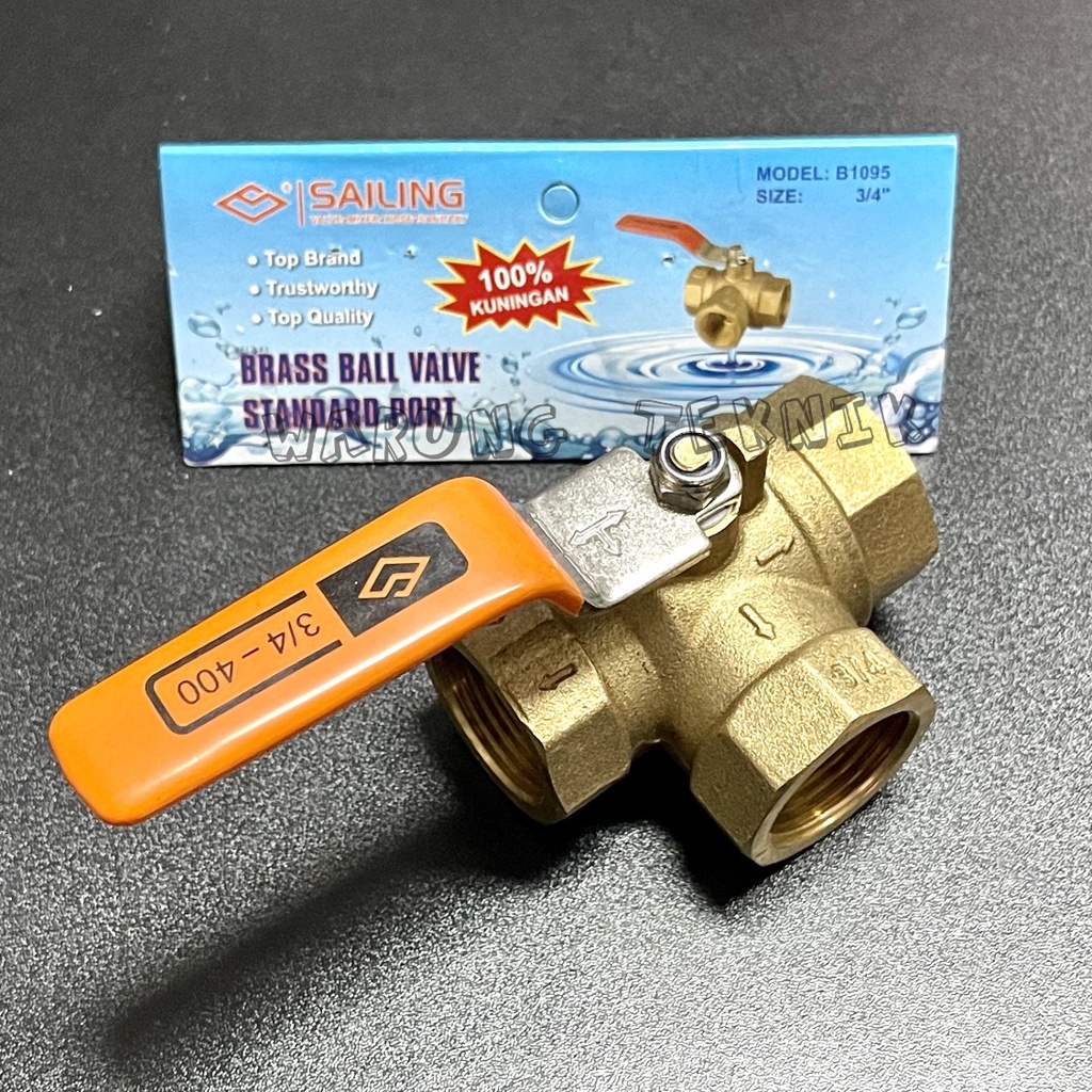 SAILING BALL VALVE THREE 3 WAY KRAN CABANG TIGA 3/4 INCH KUNINGAN