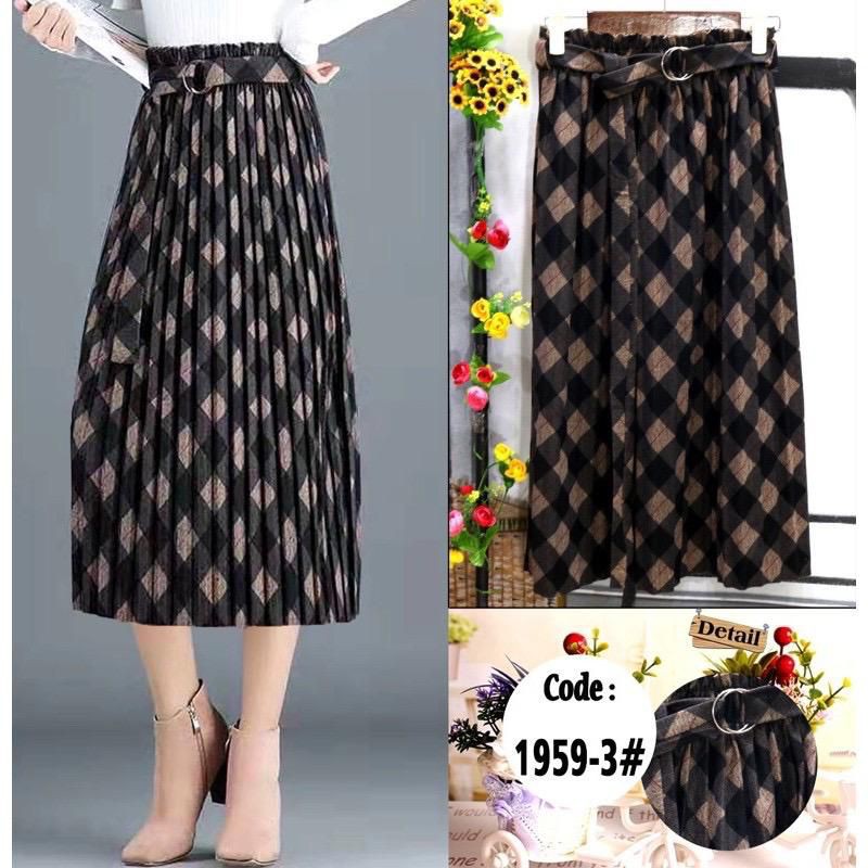 (Bisa COD) Rok midi plisket | Rok midi import | Rok tartan | Rok wajik | Rok diamond