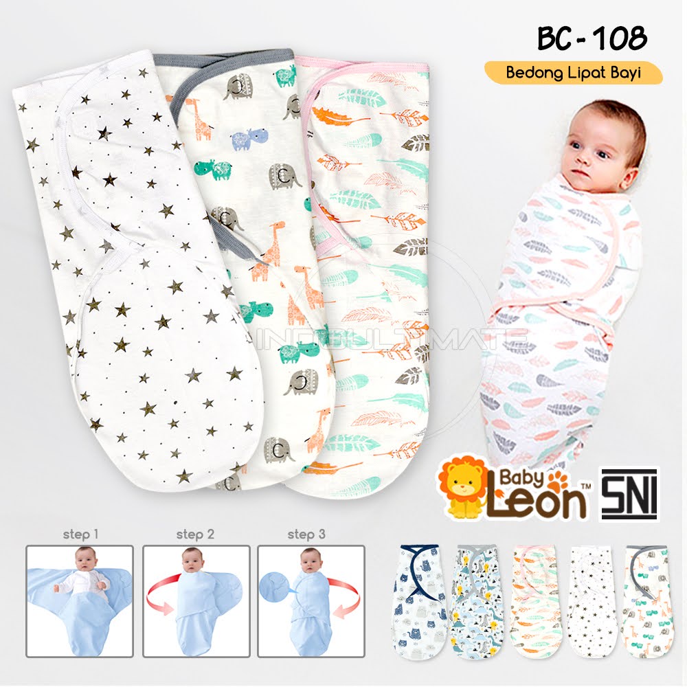 BABY LEON Selimut Bedong Lipat bayi BC-108 Bedong Bayi Instan Kain bedong kaos Bayi Motif lucu karakter