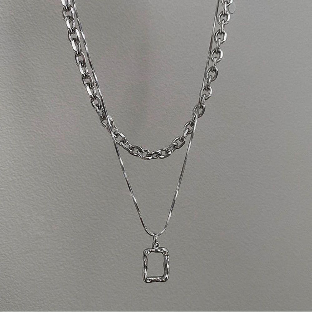 R-bunga Multilayer Kalung Hadiah Unisex Perhiasan Anti Karat Hip Hop Persegi Liontin