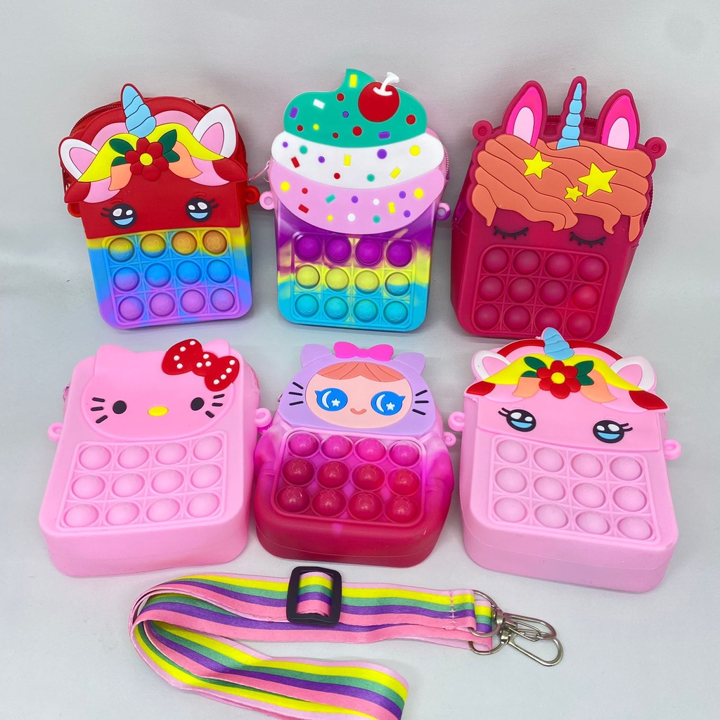 Pop It Kartun Wallet Cross Bag Mini Tas Anak Unicorn Dompet Rainbow