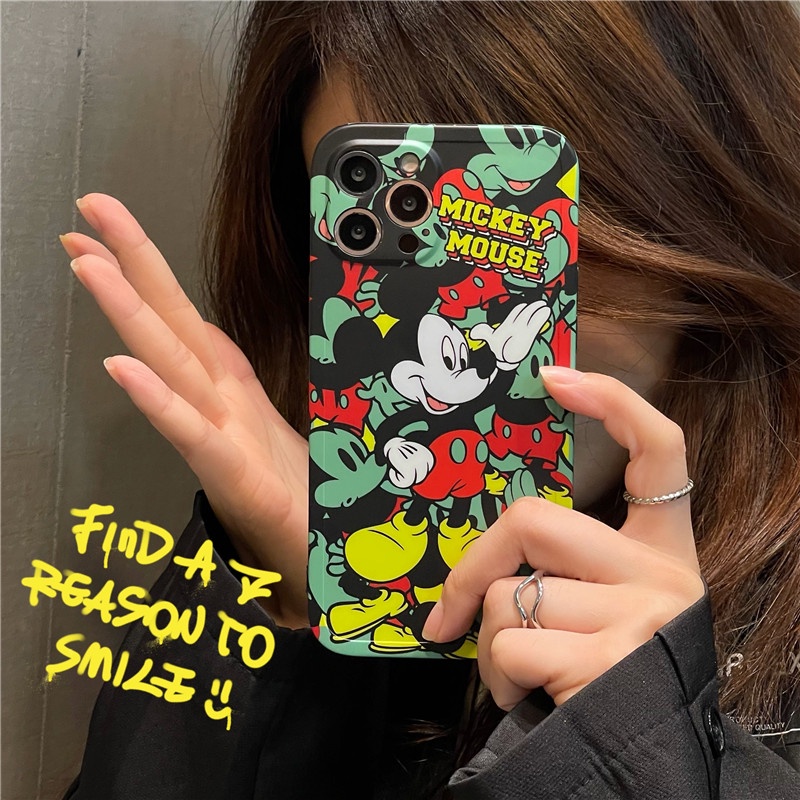 Graffiti Mickey Phone case  iPhone 7 8 Plus 12 11 8 X XR XS MAX 13 11pro 12 pro Max SE 2020 Straight edge Matte Soft TPU Cover