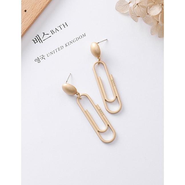 LRC Anting Tusuk Fashion Gold 925 Silver Needle Geometric Metallic Elliptical Paperclip Earrings D28