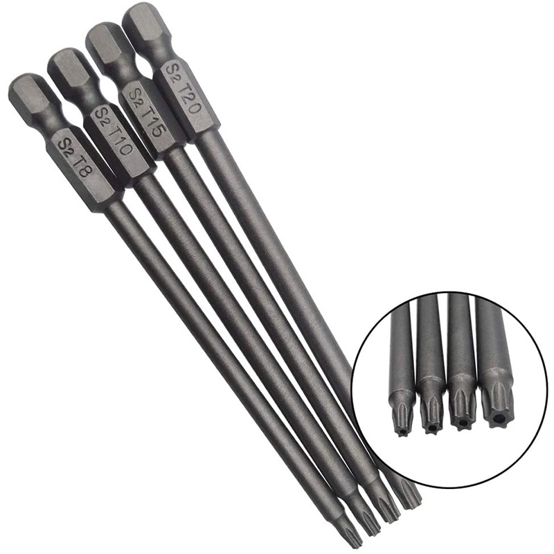 16pcs Set Mata Bor Obeng Panjang Magnetik Slotted + Cross + Hex + Torx Drill Bit 1 / 4 Inci Hex Shank 100mm