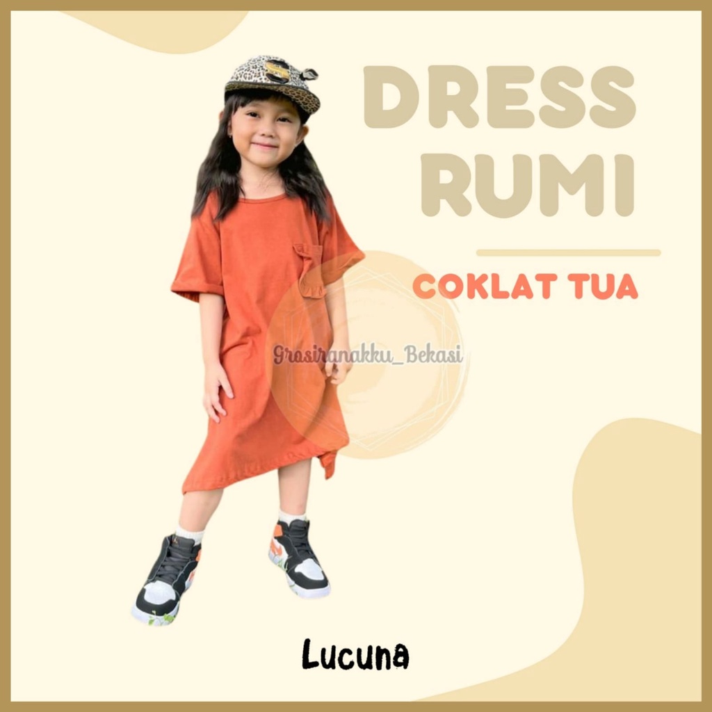 Dress Anak Oversize Lucuna Rumi Warna Coklat Tua Size 1-5tahun