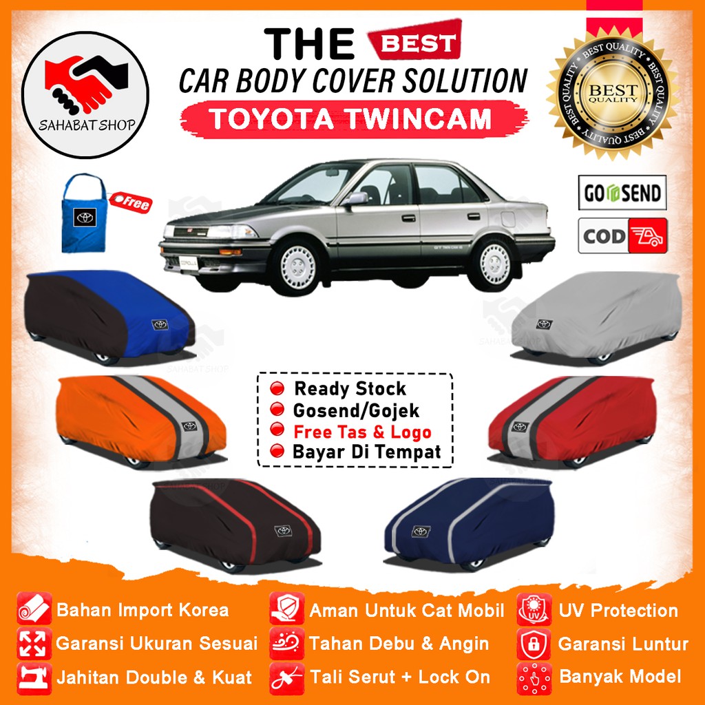 Sahabat Body Cover Mobil Twincam / Sarung Penutup Sedan Corolla Twincam Outdoor / Selimut Tutup Mantel Penutup Mantol Jas Kerudung Kerodong Kerudung Kelambu Terpal Mobil Toyota Twincam Anti Air Waterproof