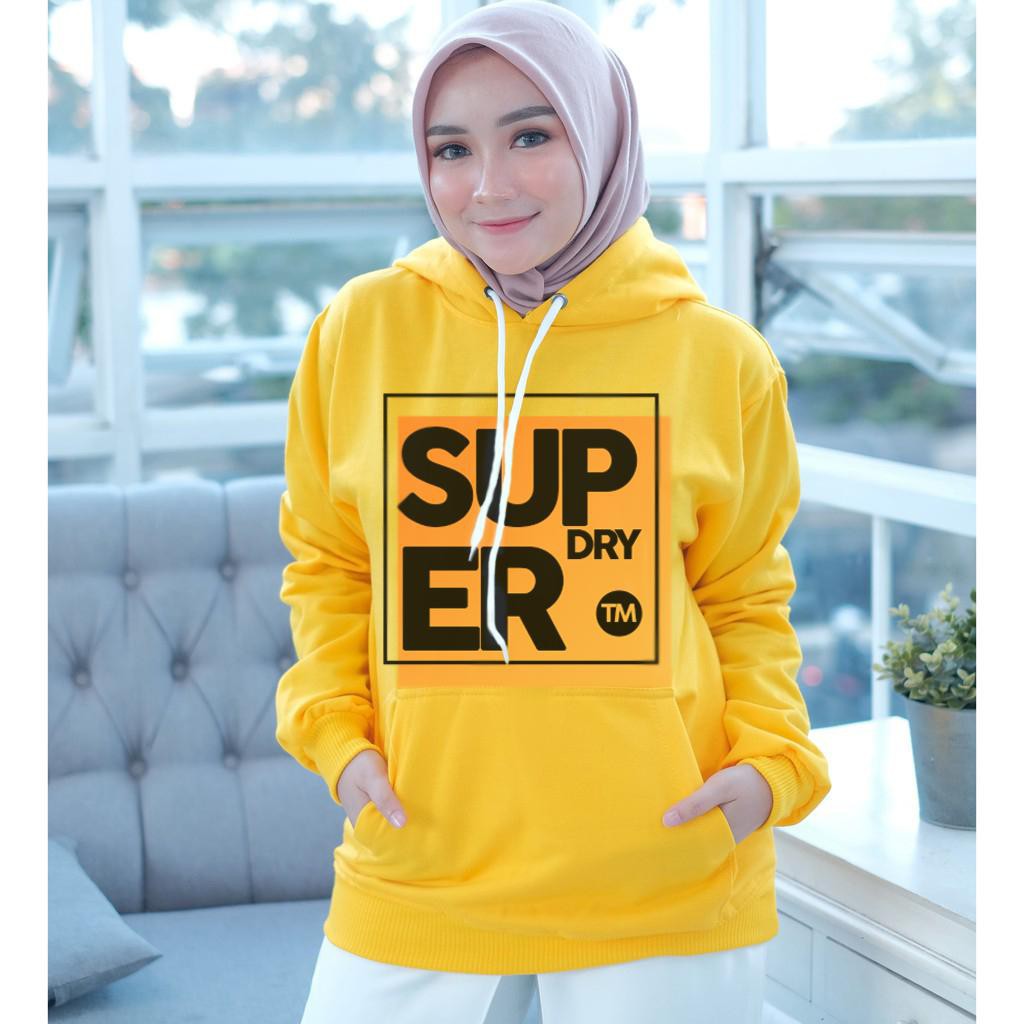 sweater wanita hoodie bahan baby terry gambar SUPER DRY