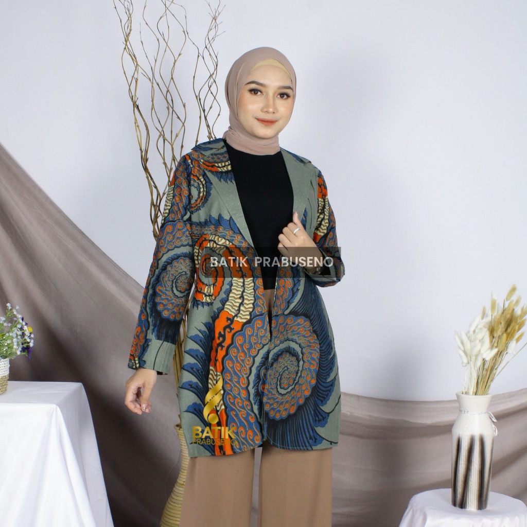 Naomi Blazer Tunik Batik Wanita Modern Blouse Atasan Kondangan Tunik Murah Kualitas Premium Original Prabuseno Batik Modern Hijab Seragam Batik Atasan Kerja Wanita