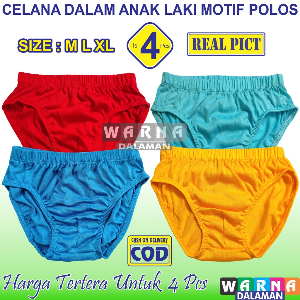 4 Pcs CD Anak Cowok Motif Polos Bahan Katun Lembut Multiwarna | WARNA DALAMAN