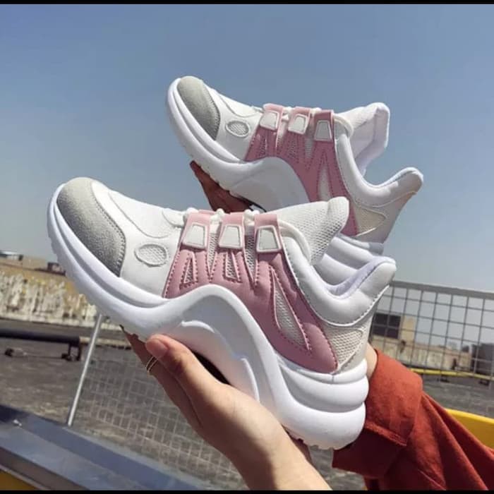 Sepatu Srs Wanita Orginal Batam AB649  Kets Lv Arch Sport Salem - Merah Muda, 37