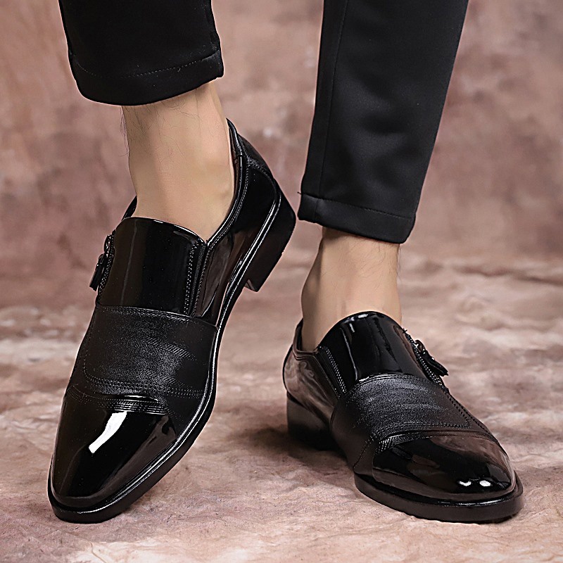 COD Sepatu Kantor Pantofel Pria Pantofel Tanpa Tali Formal Slip On Sepatu Resleting Fantofel Kerja Hitam Cokelat Anti Slip 076