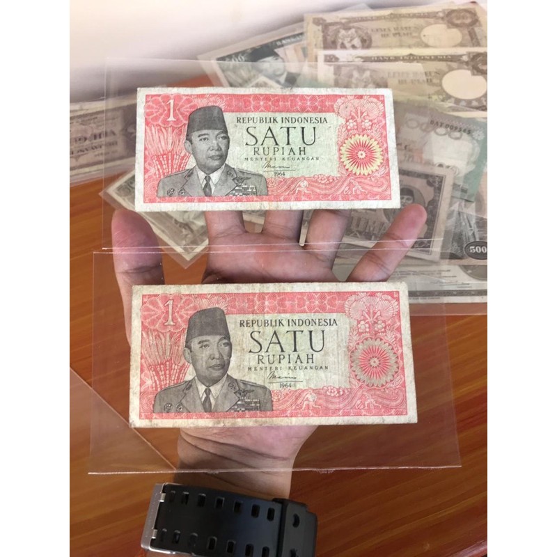 Uang Kuno 1 Rupiah Soekarno VF 2 Lembar Borongan