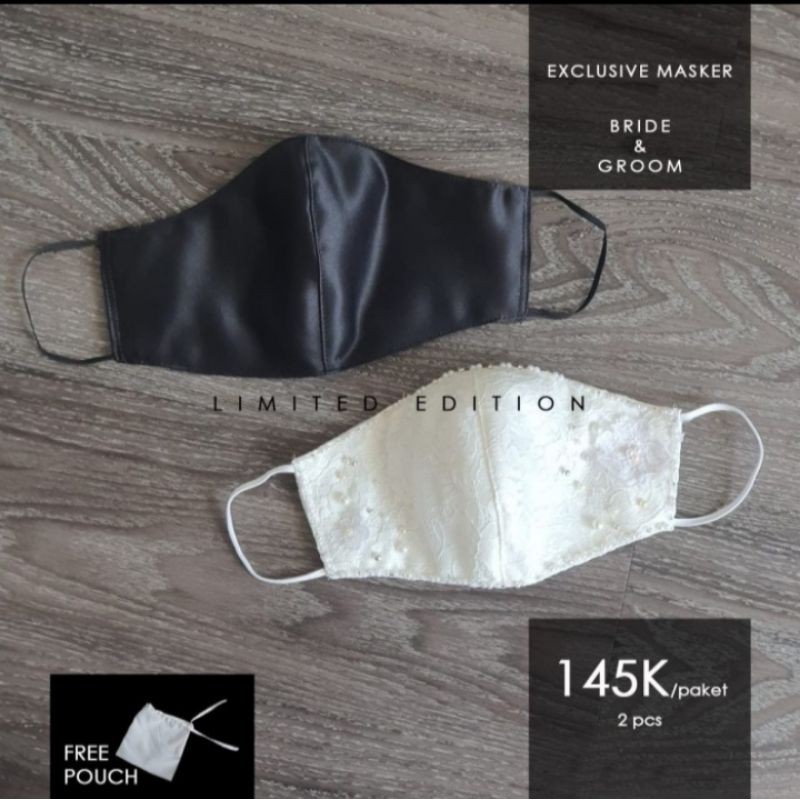 MASKER KAIN BROKAT PREMIUM PENGANTIN PRIA DAN WANITA, MASKER PESTA/FASHION/WEDDING