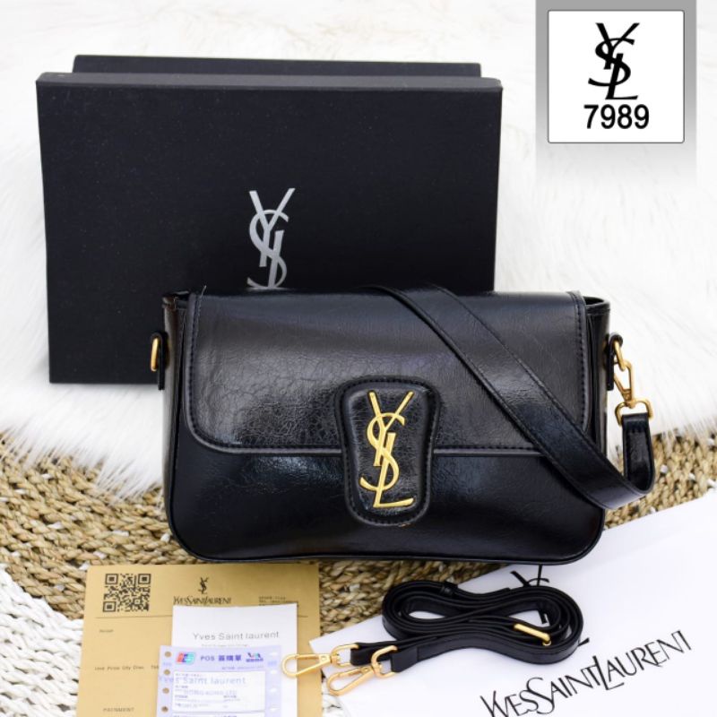 YSL YVES SAINT LAURENT Flap Bag 7989 TAS WANITA SELEMPANG PLATINUM LIKE ORI