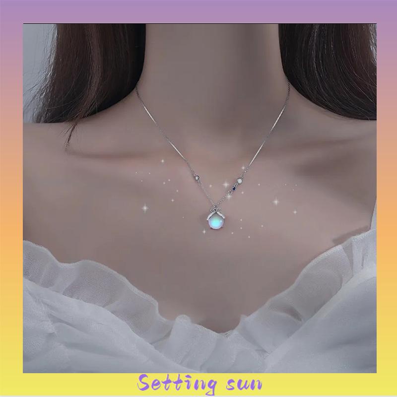 Moonstone Firefly Kalung Wanita Senior Rantai Klavikula Siswa Hadiah Ulang Tahun Desain Niche TN