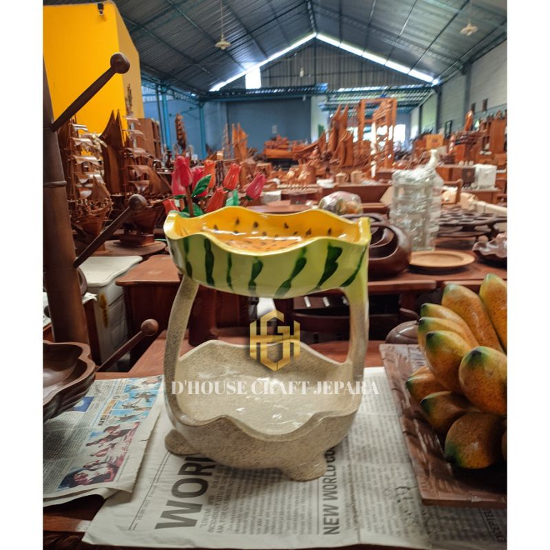 Tempat Buah Cantik Tempat Buah Hiasan Meja Kayu Jati Finish Marmer