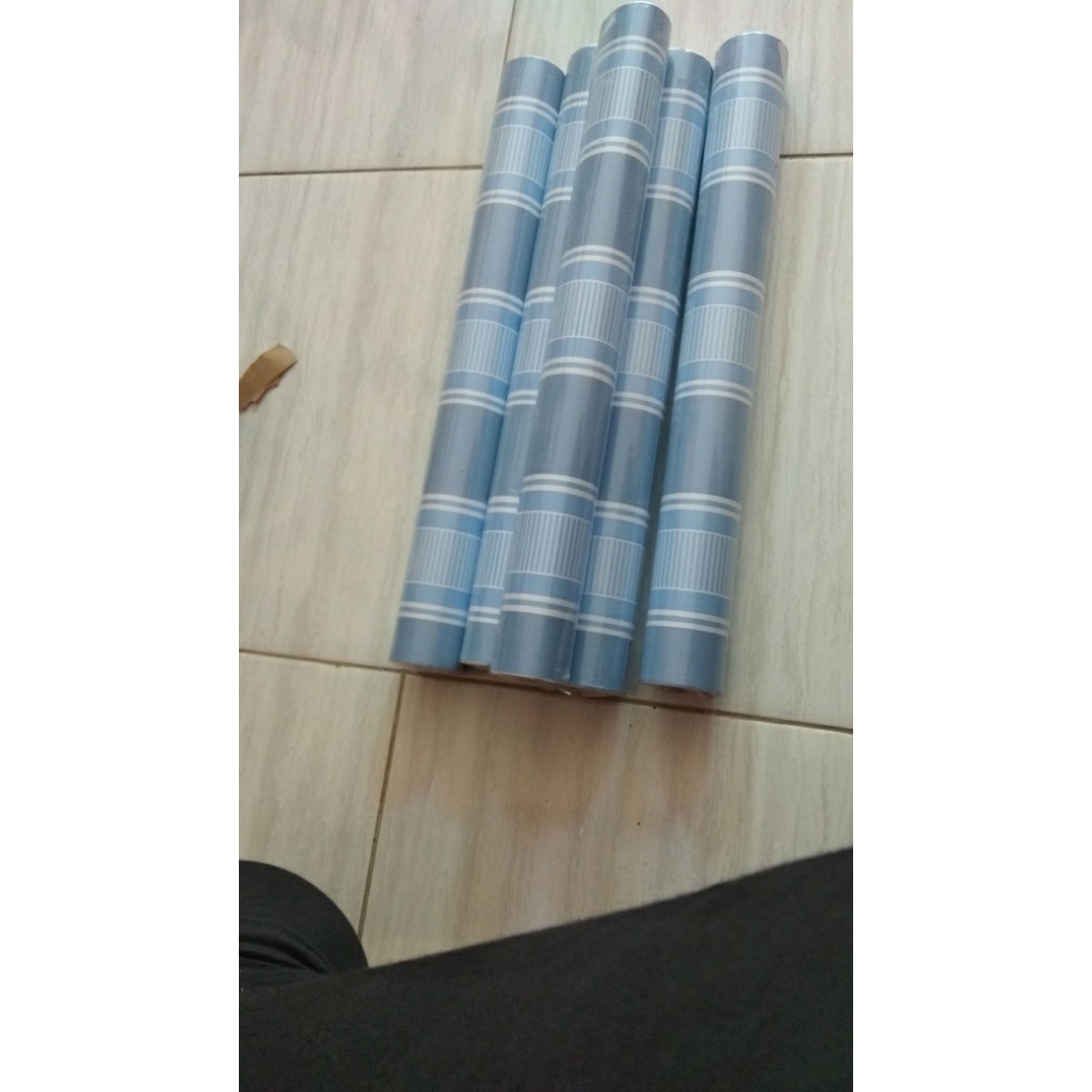 Wallpaper Stiker Dinding hiasan dinding dekorasi dinding ruangan tamu dan kamar 45cmx9m Salur Biru GH027 Elegan