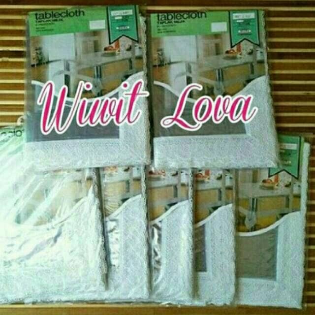 Taplak Meja Makan - Taplak Meja Makan Persegi Plastik Bening Renda Putih Import