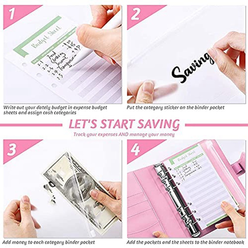 A6 Cash Envelopes Binder Wallet,PU Budget Planner Notebook for Cash Budgeting,Envelope Wallet,Savings Money Binder B