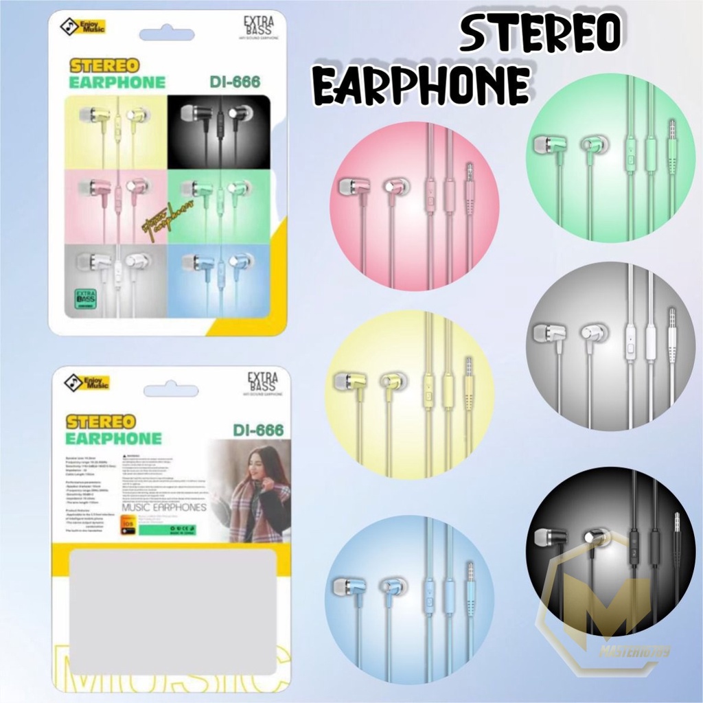 Earphone Headset Hf headsfree macaron piston super BASS DI666 for oppo Samsung vivo xiaomi Infinix realme MA3033